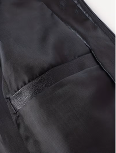 Men's Black Cow Skin <b>Leather</b> Bomber <b>Jacket</b> Stand Collar Zipper Closure Slim Fit Regular Sleeve Solid Color <b>Winter</b> Breathable - Product Image 3