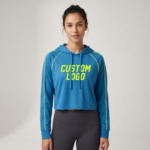 Sudadera Corta con Capucha Azul para Mujer, con Logotipo Personalizado, Ligera, de Algodón y Felpa, Estilo Urbano, Ropa Casual de Invierno - Product Image 1
