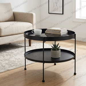 Modern 2-Tier Metal Tray Coffee <b>Table</b> Round Black Center <b>Table</b> for Living Room or Bedroom Decor Wholesale <b>Small</b> Accent <b>Table</b> - Product Image 6