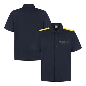 เสื้อแข่งแขนสั้นผู้ชายแบบสั่งทำพิเศษ พร้อมแถบสีเหลืองที่ไหล่ ระบายอากาศได้ดี ผ้าฝ้าย 100% ปักโลโก้ เสื้อแข่ง F1 - Product Image 1