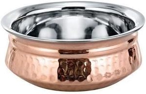 Vajilla de Cobre y Acero Inoxidable, Tazón para Servir, Tazón de Cobre Indio Handi para Cereales, Sopa, Comida Cocinada, Vajilla para Fiestas - Product Image 3