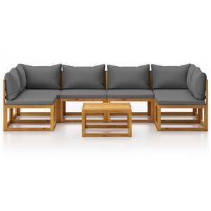 Conjunto de Muebles de Jardín de Madera Natural con Cojines Gris Oscuro - Product Image 3