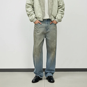 Pantalones Vaqueros Rectos para Hombre, 100% Algodón, Tejido Transpirable de Secado Rápido, Estilo Casual y Formal para Verano, Cintura Media, Lavado Medio - Product Image 2