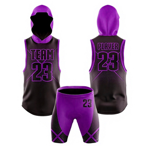 Ensemble short et débardeur à capuche personnalisé sublimé noir et bleu roi, uniforme de basketball d'équipe, maillot de joueur, tenue de sport unisexe adulte - Product Image 3
