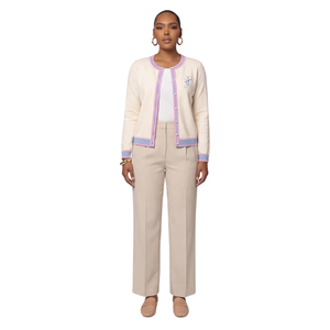 For Winter <b>Cardigan</b> with <b>Pink</b> Blue Trim Knit Sweater 100% Acrylic Elegant Fashion Top Women <b>Girls</b> Casual Daily - Product Image 2