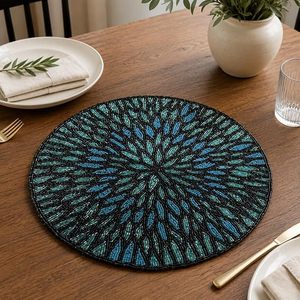 Set de table rond bohème en tissu 400 mm antidérapant bleu Mandala, chemin de table décoratif pour la maison et les restaurants - Product Image 6