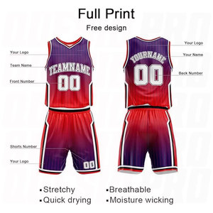 Tenues de basket-ball personnalisées en dégradé violet-rouge, grandes tailles, respirantes, avec nom et numéro d'équipe personnalisés - Product Image 2