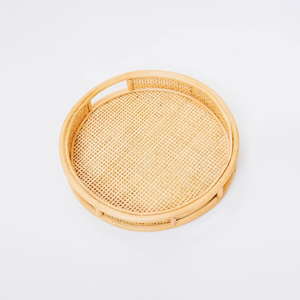Plateau rond traditionnel en rotin et panier de rangement en rotin pour la décoration - Product Image 4