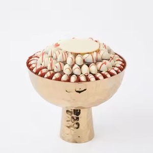 Most Selling <b>Chocolate</b> Bowl <b>Champagne</b> Gold Hammered Honeycomb Pattern Pedestal Stand Arabic Sweet Dates Tray <b>Chocolate</b> Bowl - Product Image 3