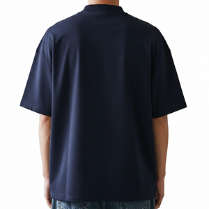Camiseta Casual de Algodón Azul Marino para Hombre, Cuello Redondo, Manga Corta, Color Sólido, Logotipo Frontal con Impresión por Transferencia de Calor, Transpirable - Product Image 5