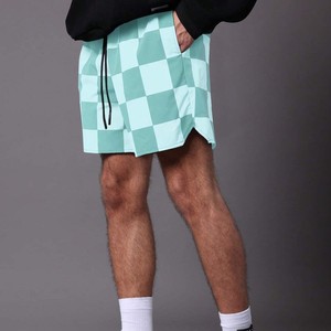 <b>Men's</b> <b>Checkered</b> Board <b>Shorts</b> Light Green White Patterned Quick Dry Polyester Casual Summer Wear Drawstring Waist - Product Image 3