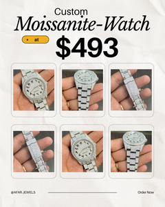 AFAR JEWELS Custom Moissanite <b>Watch</b> 41mm Analog Automatic Quartz Women's Luxury Stainless Steel Band <b>Arabic</b> Limited Edition - Product Image 1