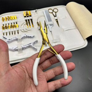 Gold White Hair Extension Tools Kit Set Including Micro <b>Ring</b> Silicon Bead Pliers <b>Clips</b> Scissors Loop Human Hair Extension Pliers - Product Image 5
