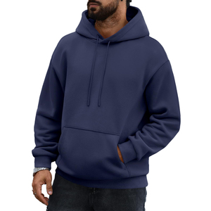 Men's <b>Navy</b> Blue Hooded <b>Sweatshirt</b> Regular Fit Cotton Fleece Casual Autumn Wear with Front Pocket and Drawstring Hood - Product Image 1