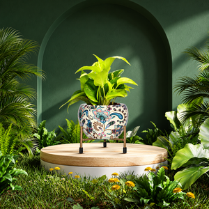 Vase à fleurs décoratif en métal avec support en fer, pot de fleurs moderne pour salon, chambre, balcon, jardin, bureau - Product Image 3