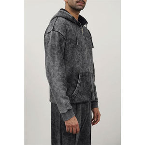 Custom Washed <b>Black</b> Full Zip Hoodie <b>Mens</b> Vintage Acid Wash Hooded Sweatshirt Oversized Cotton Fleece Streetwear Jacket OEM ODM - Product Image 2
