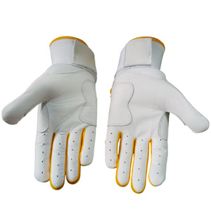 Guantes de Bateo de Cuero Vacuno Blanco y Amarillo con Cierre de Gancho y Bucle, Soporte Acolchado para la Muñeca, Unisex, para Adultos, Transpirables, Ambidiestros - Product Image 2