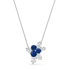 Collar con colgante de flor con zafiro y diamante talla pera en oro de 18K chapado en rodio para mujer, joyería de lujo para boda - Product Image 1