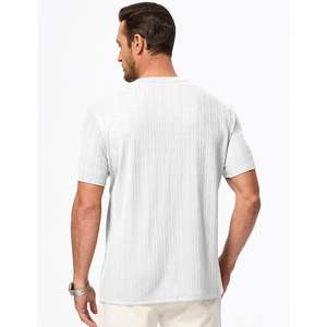 2025 <b>Men's</b> Casual Crewneck Pullover <b>T</b>-<b>Shirt</b> Short Sleeve Stretch Textured Cotton/Bamboo Fiber Tee with <b>Pocket</b> - Product Image 1