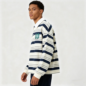 เสื้อโปโลแขนยาวลายทางสีเขียวแบบกำหนดเองราคาขายส่งสำหรับผู้ชาย เสื้อโปโลคุณภาพสูงสำหรับใส่ลำลองแบบคัลเลอร์บล็อกสำหรับผู้ชาย - Product Image 1
