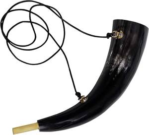 Sifflet artisanal en corne de buffle naturelle avec cordon pour enfants, idéal pour les fêtes et les souvenirs de carnaval - Product Image 1