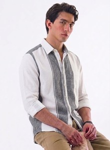 Enovate Men's Logan Double Breasted Striped Casual Shirt Full Sleeve Turn-<b>down</b> Collar Breathable Woven Linen/Cotton ODM Summer - Product Image 2