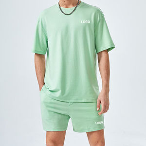 Jaffico International Unisex Mint Green Knitted T-<b>Shirt</b> Shorts Set Casual Summer Breathable Cotton <b>Skulls</b> Pattern Streetwear - Product Image 5