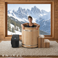 Baignoire compacte ronde en cèdre rouge avec revêtement en acier inoxydable 304, petite baignoire froide avec refroidisseur pour espaces de patio restreints
