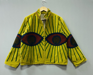 Chaqueta de terciopelo estilo bomber Suzani para mujer, bordado floral, 100% algodón, cuello alto suave, 600g, logo frontal, longitud media, abierta - Product Image 1