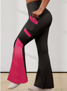 High Waist Flare <b>Pants</b> Women Solid Color Block Spandex Polyester Sporty <b>Summer</b> Full Length Breathable Elastic Waist <b>Pants</b> women - Product Image 2