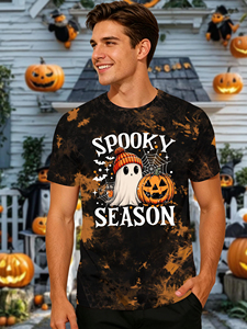 Camiseta Tie Dye Personalizada de Halloween para Hombre, Camiseta de Manga Corta con Estampado de Fantasma y Calabaza, Estilo Callejero Cómodo, Camisetas de Halloween con Estilo Fantasma - Product Image 5