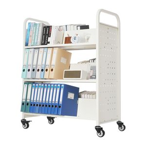 Carrello Porta Libri con Ruote, Capacità 150 kg, Scaffali a Doppio Lato a Forma di W, Dimensioni 97 x 51,6 x 122,5 cm - Product Image 6