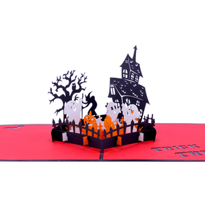 Tarjeta de Felicitación 3D Pop-Up de Lujo Personalizada con Temática de Cementerio Encantado de Halloween, Hecha a Mano, Venta al Por Mayor, Fabricante ODM/OEM - Product Image 4