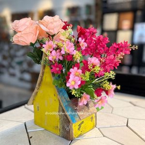 Fournitures de jardin artisanales, décoration intérieure, pots de fleurs / plantes avec design maison, bois de bateau recyclé, couleur originale, vente en gros - Product Image 2