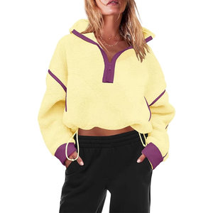 Hauts à capuche zippés pour femmes en polaire Sherpa, unis, respirants, doux et chauds, à manches longues, avec bordure contrastante, vêtements d'extérieur confortables et chauds - Product Image 5