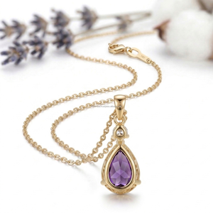 Colgante de Amatista Púrpura en Forma de Pera, Joyería Fina de Oro, Plata y Diamantes, Regalo Moderno y Lujoso para Mujer - Product Image 1