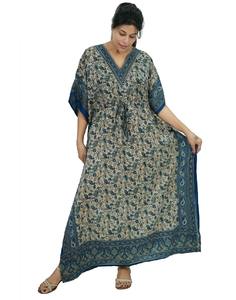 Caftán Largo de Playa de Poliéster Estampado Paisley, Ecológico, Cuello en V, Transpirable, Asimétrico - Product Image 1