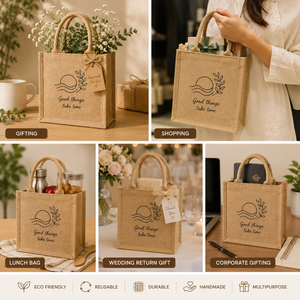 Bolsa de Compras de Yute Ecológica, Tamaño Mediano, Moderna, Reutilizable, Promocional, Diseño 'Good Things Take Time' - Product Image 5