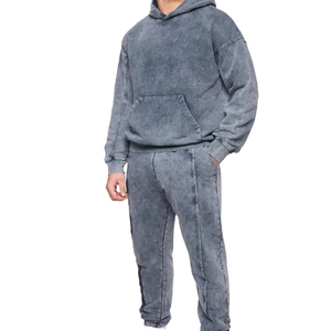 Ensemble de survêtement délavé pour homme, style streetwear, tenue de sport décontractée pour la gym et le jogging, avec logo personnalisé - Product Image 2