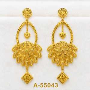 Geometric Heart Stud <b>Earrings</b> Women's 24K Gold Plated Alloy Luxury Style Coral Wedding Jewelry Model A-55039 - Product Image 2