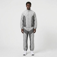 Ensemble de survêtement 2 pièces en nylon froissé pour homme, avec logo personnalisé OEM, coupe-vent, gris clair, blocs de couleur