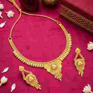 Wholesale 14K18K24K Micron Gold Plated Forming Necklaces Traditional Floral Design Fashion Jewelry & Matching Drop Earrings Set - Product Image 3