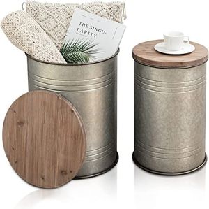 Round Galvanized Metal Drum <b>Stool</b> With Wooden Top Industrial <b>Storage</b> Ottoman Home Living Room Furniture Accent - Product Image 3