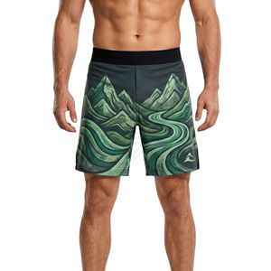 Shorts MMA imprimés marbre vert foncé, tissu léger à séchage rapide, shorts de performance pour hommes, vêtements d'entraînement pour la gym - Product Image 1