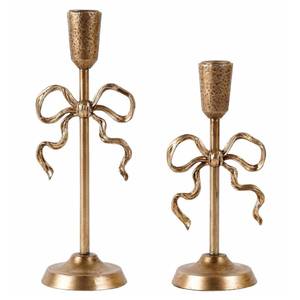 Juego de 2 Portavelas Decorativos de Hierro con Lazo Dorado, para Mesa de Comedor, Bodas y Fiestas - Product Image 3