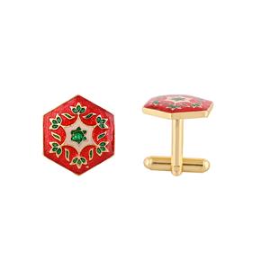 Sanctuary of Jewels Luxury Gold Plated Red Green Enamel Hexagon Cufflinks Men Formal Shirt <b>Accessories</b> <b>Wedding</b> Business Gift - Product Image 4