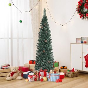 Sapin de Noël artificiel vert de 1,5 m avec 214 pointes luxuriantes et 25 cônes de pin réalistes, support métallique pliable - Product Image 5