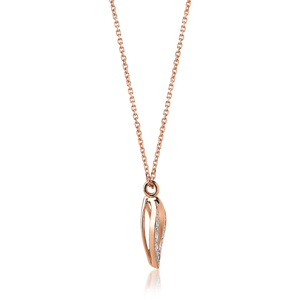 Collier pendentif feuille en or rose et diamants, taille brillant rond, sertissage à griffes, chaîne maille forçat, classique, pour femme, usage quotidien - Product Image 3