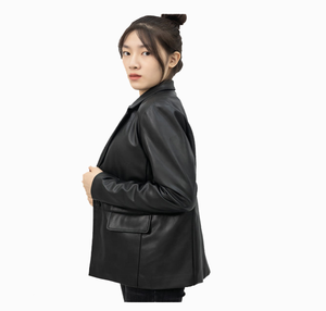 Women's black Genuine Leather Moto Jacket Full Sleeve <b>Zipper</b> Closure Stand Collar Autumn Style - Product Image 2