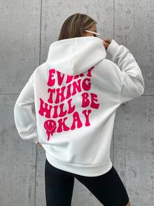 Sudadera con Capucha Creativa con Estampado de Letras 'Todo Va a Estar Bien', Informal, con Bolsillos, Holgada, Cálida y Cómoda para Mujer - Product Image 4